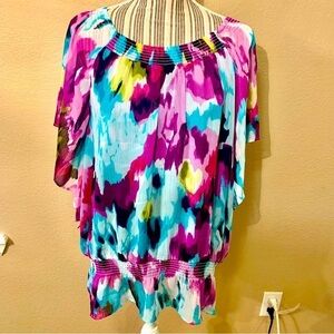 Christopher & Banks Tunic Top XL Watercolor Purple Teal Green Boho FLAWED